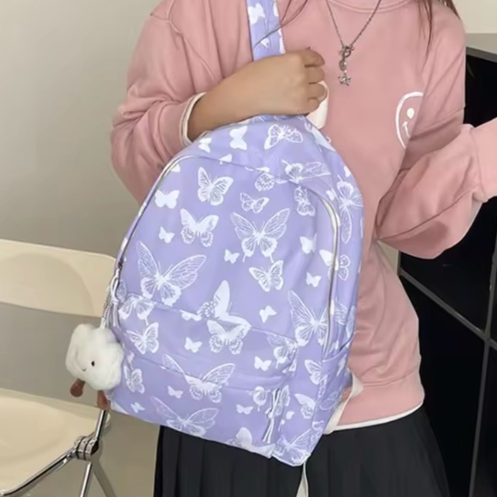 Lavender Butterfly Backpack – 16.5” Lightweight School Bag (No Pendant Included)